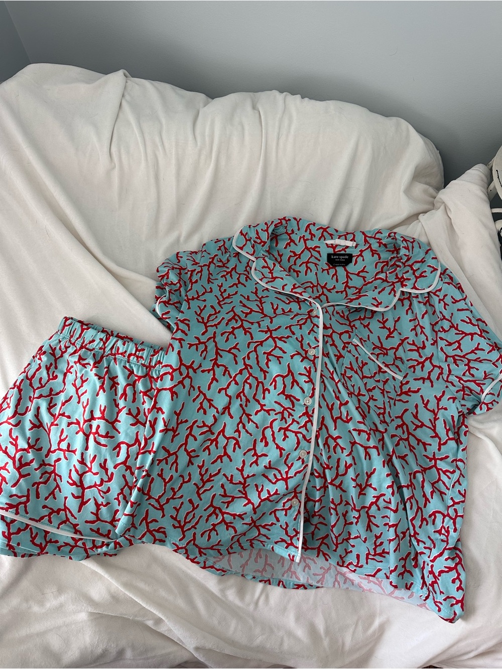 kate spade Light Blue Pajama Set with Red Coral Print